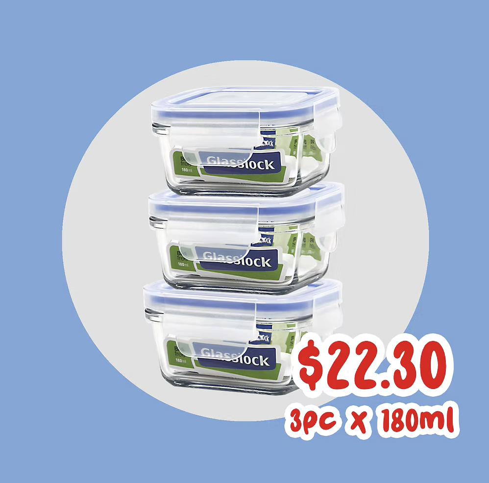 GLASSLOCK Classic Tempered Glass 3 x 180ml Rectangle Glass Container